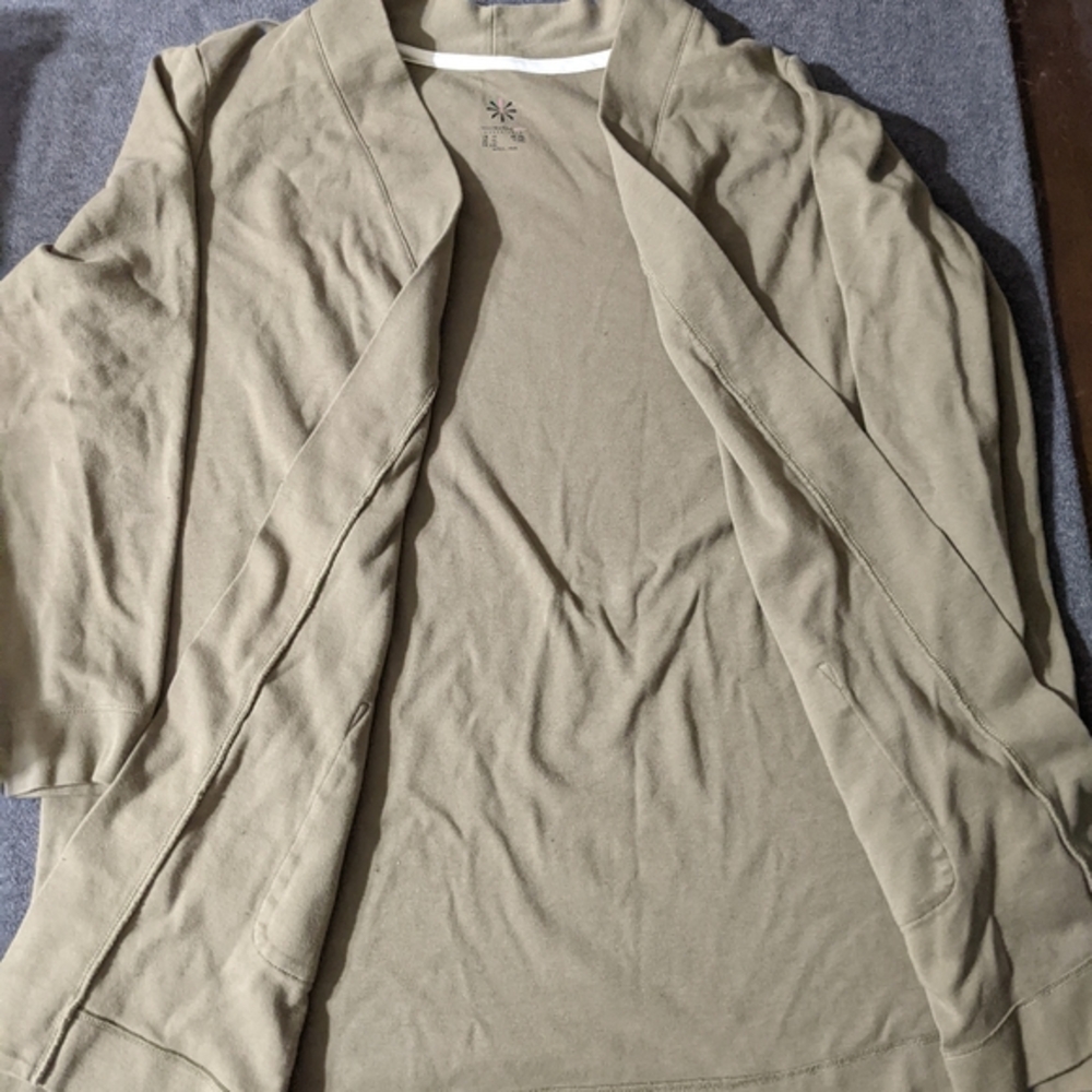 Isaac Mizrahi 1X open front duster cardigan sweater‎ olive green - Picture 2 of 4